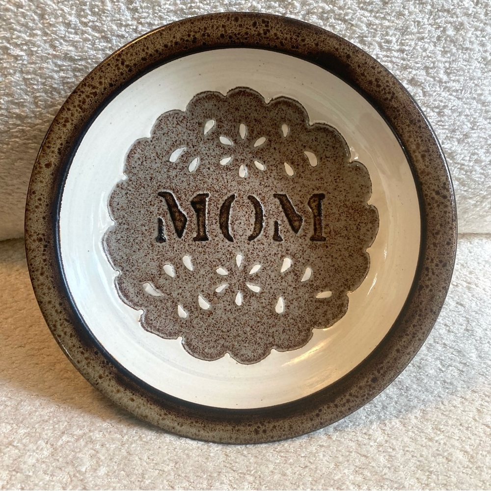 Vintage Clay City Pottery MOM Stoneware Pie Dish Plate Brown Dated 1979